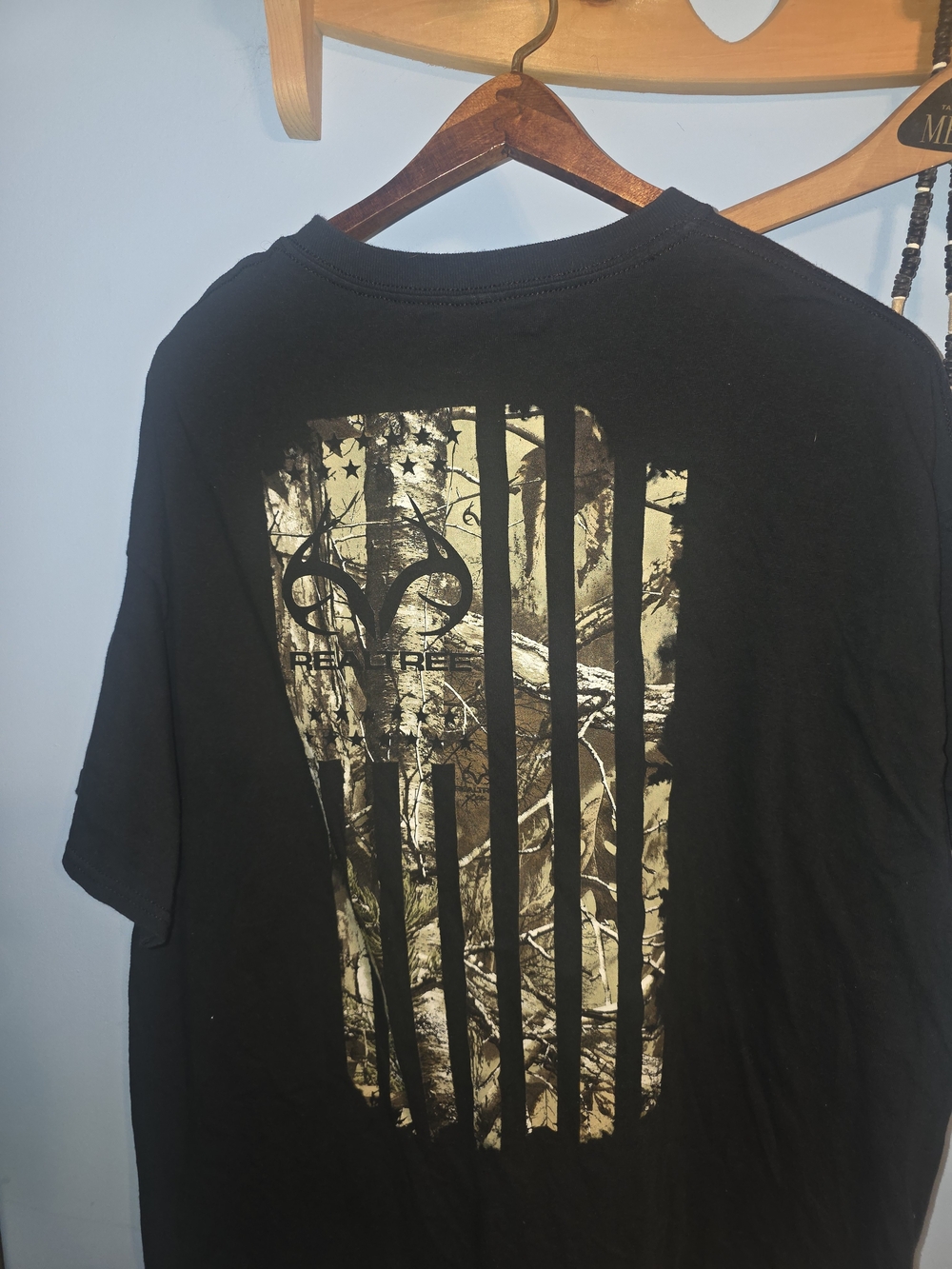 Realtree Black Tee with Camo Flag Graphic